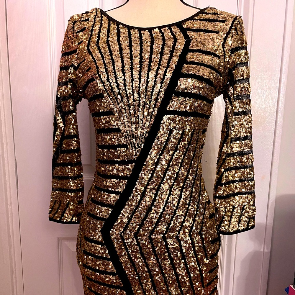 Gold Sequin Black Dress